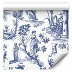 Blue Antique Greek Botanical Pattern Wallpaper