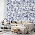 Blue Antique Greek Botanical Pattern Wallpaper