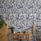 Blue Antique Greek Botanical Pattern Wallpaper