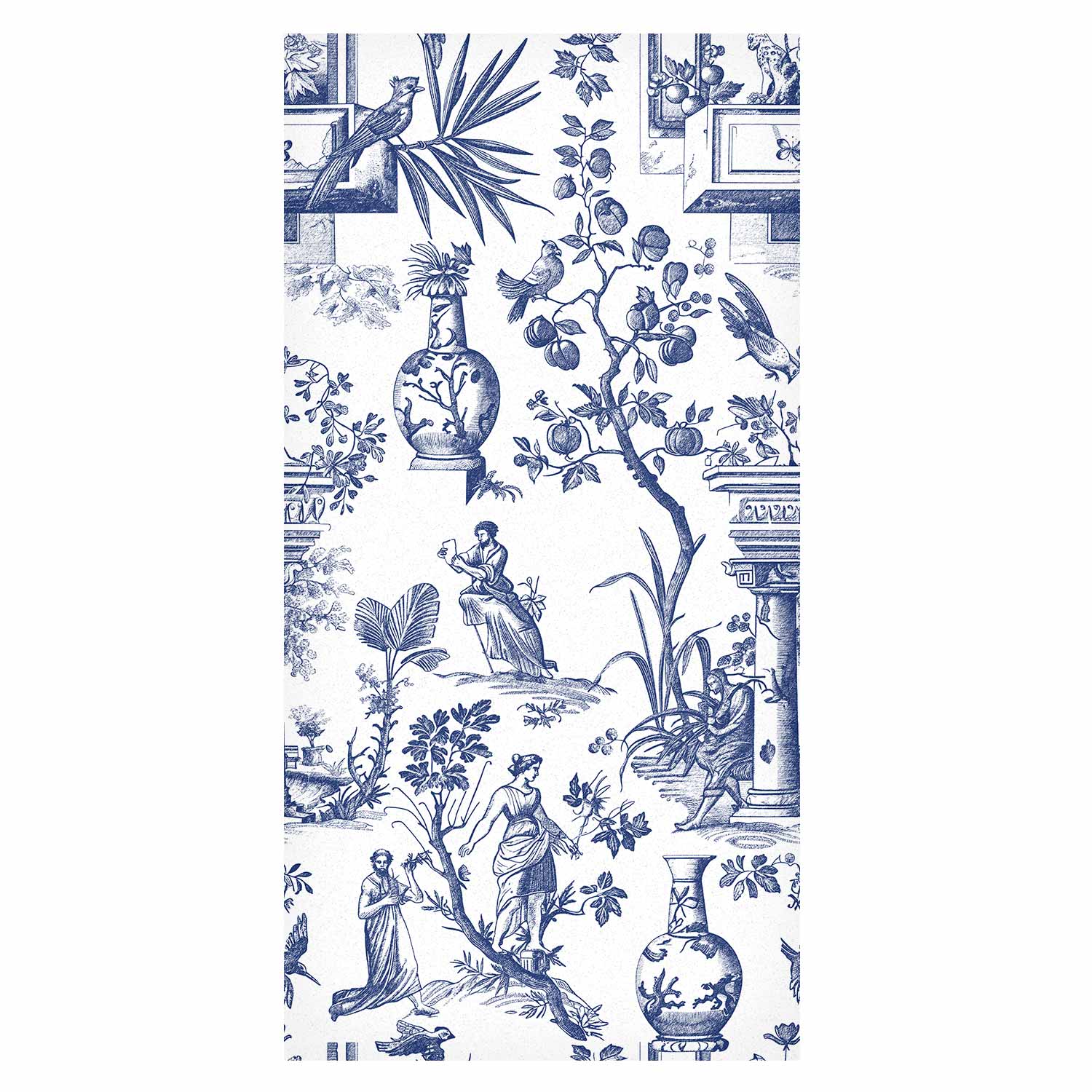 Blue Antique Greek Botanical Pattern Wallpaper