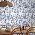 Blue Antique Greek Botanical Pattern Wallpaper