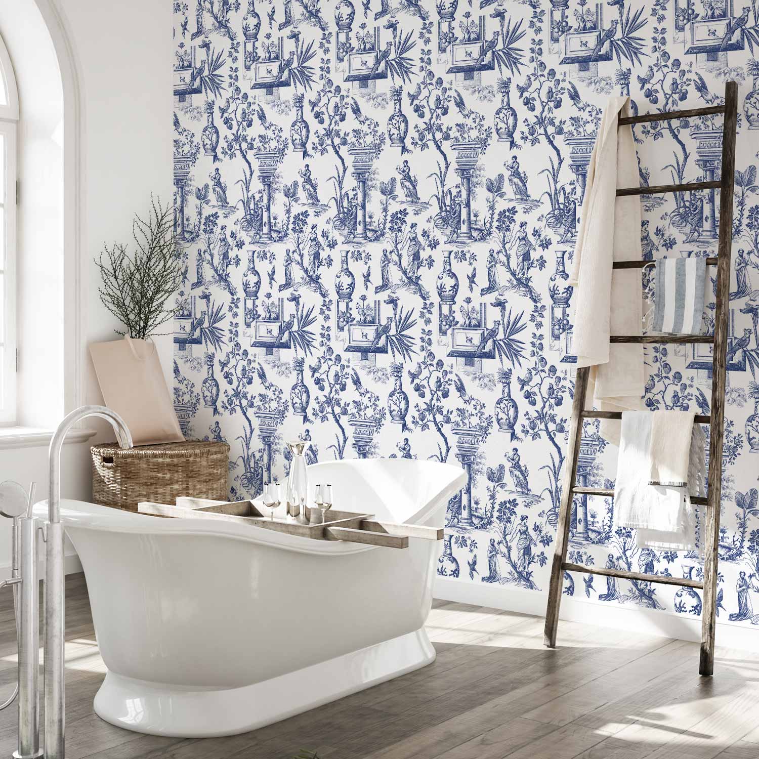 Blue Antique Greek Botanical Pattern Wallpaper