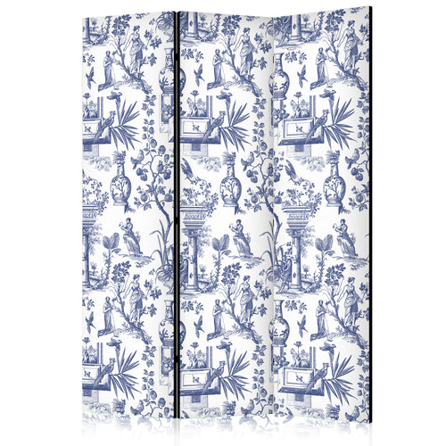 Greek Botany Blue Pattern 3-Panel Room Divider