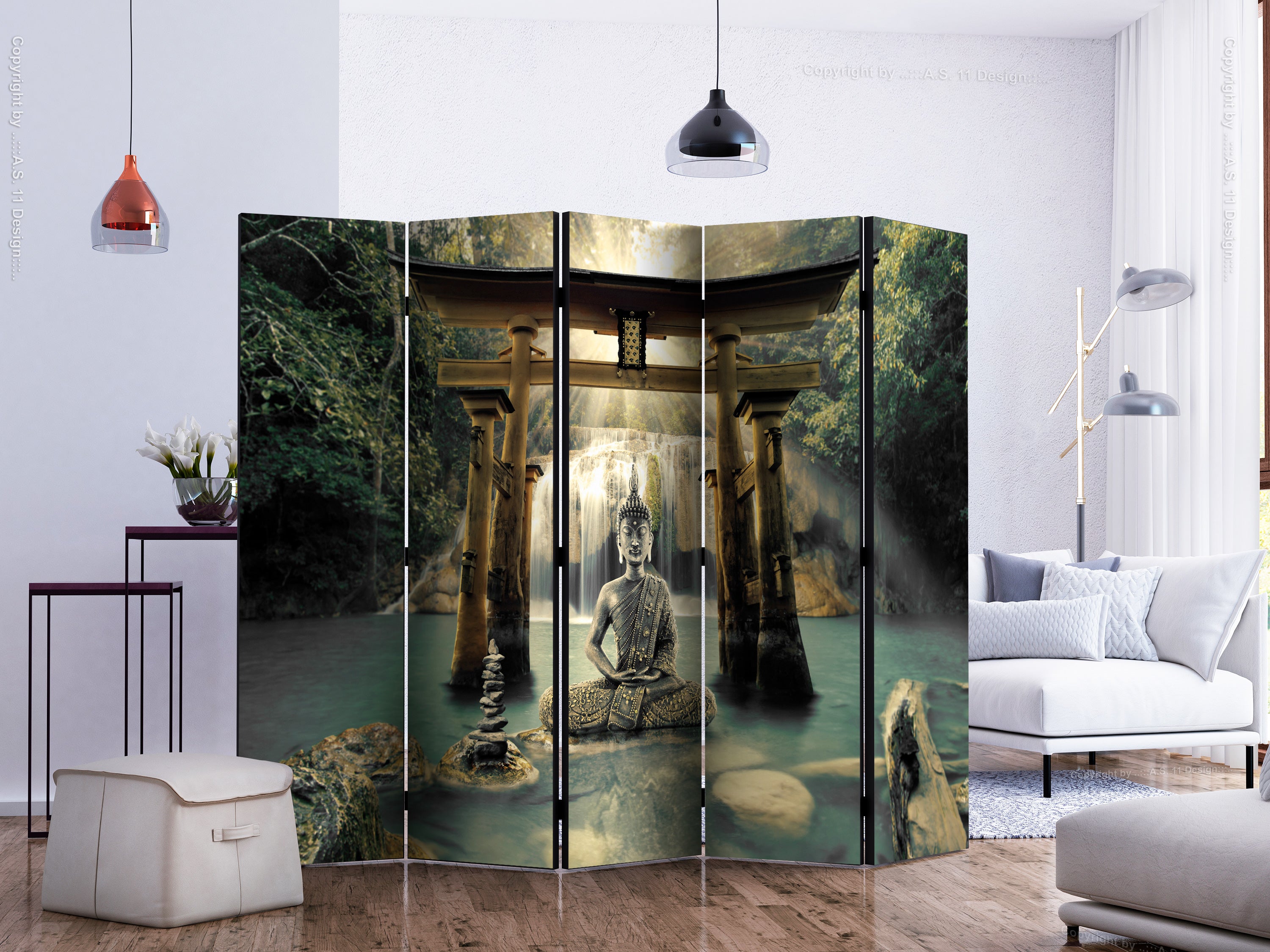 Zen Buddha Smile 5-Panel Room Divider