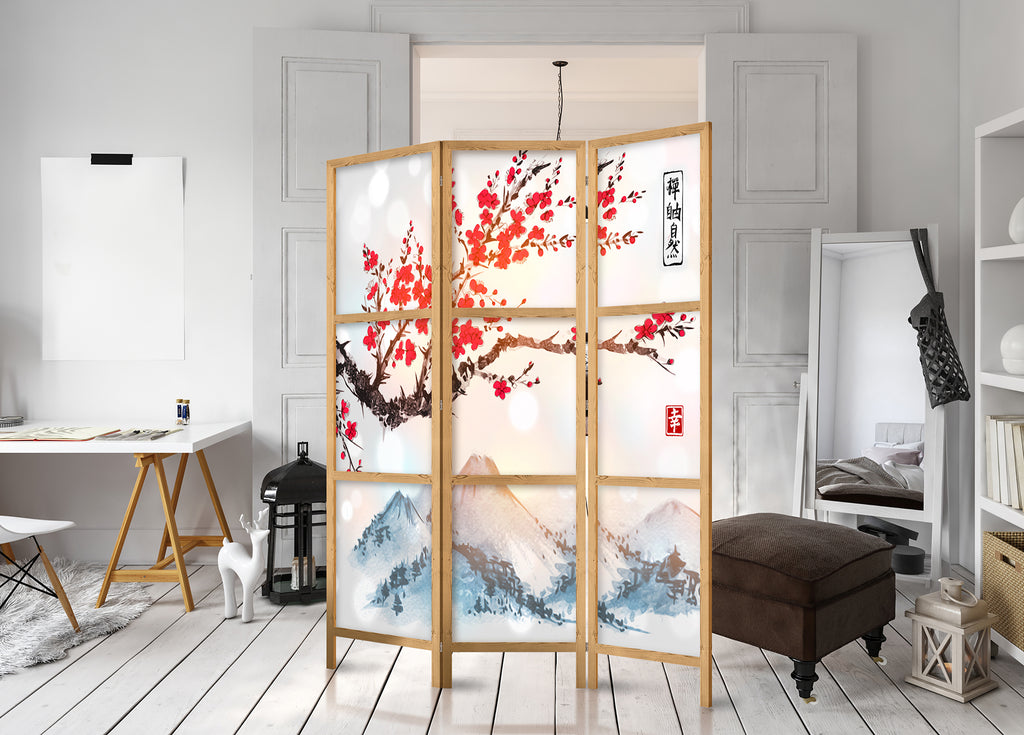 Fuji Mountain Landscape 3-Panel Japanese Room Divider