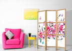 Flowers and Butterflies Romantic 3-Panel Japanese Room Divider