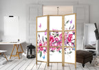 Flowers and Butterflies Romantic 3-Panel Japanese Room Divider