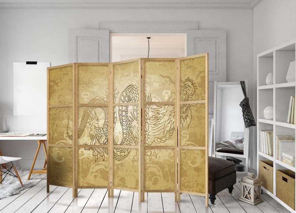 Dragon II Oriental 5-Panel Japanese Room Divider