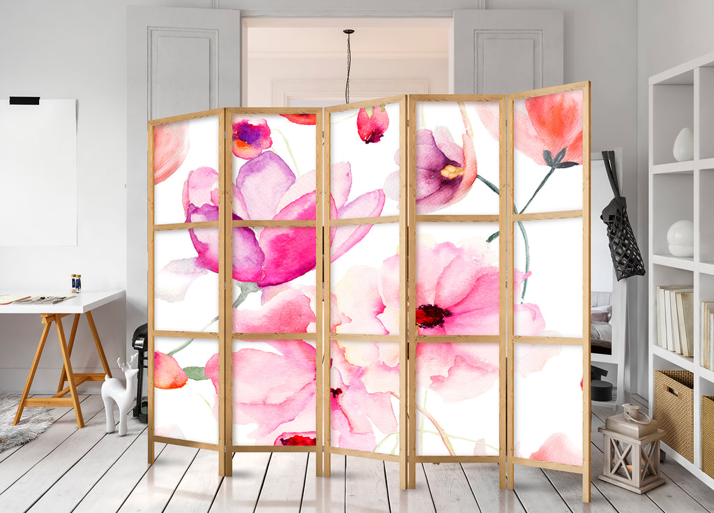Floral Blossom 5-Panel Japanese Room Divider