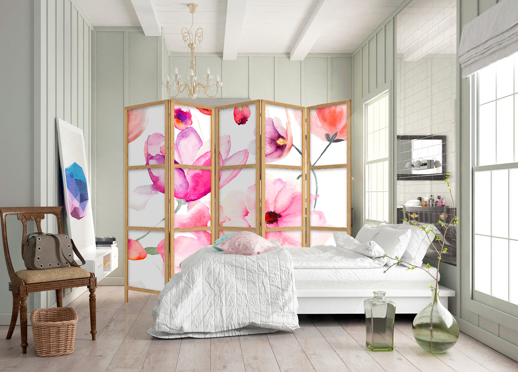 Floral Blossom 5-Panel Japanese Room Divider