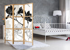 Black and White Flowers 3-Panel Japanese Room Divider
