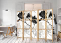 Black and White Flowers 5-Panel Japanese Room Divider