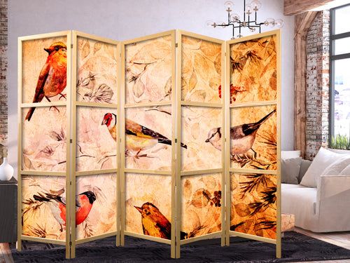Bird Radio Animals 5-Panel Japanese Room Divider