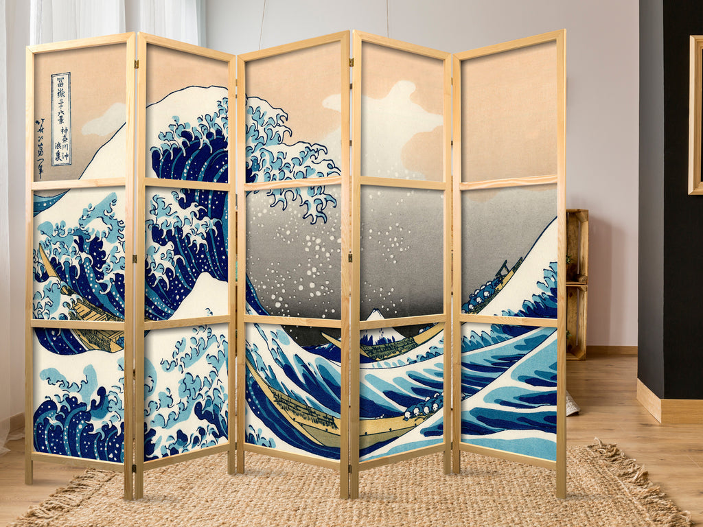 Great Wave in Kanagawa II 5-Panel Japanese Room Divider