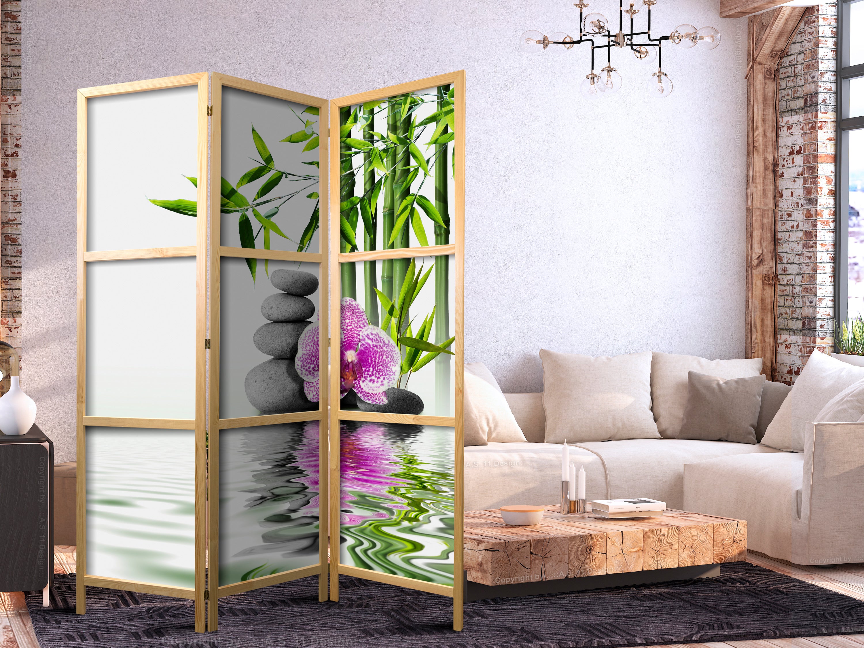 Serenity Landscape 3-Panel Japanese Room Divider
