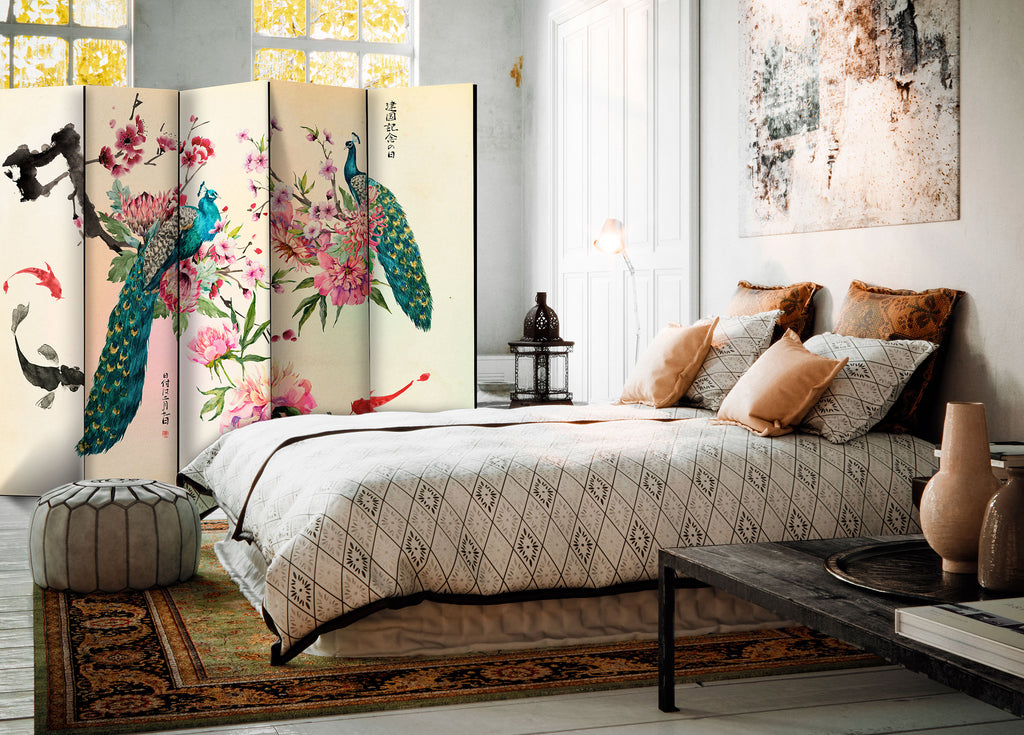 Peacock Love Ethnic 5-Panel Room Divider