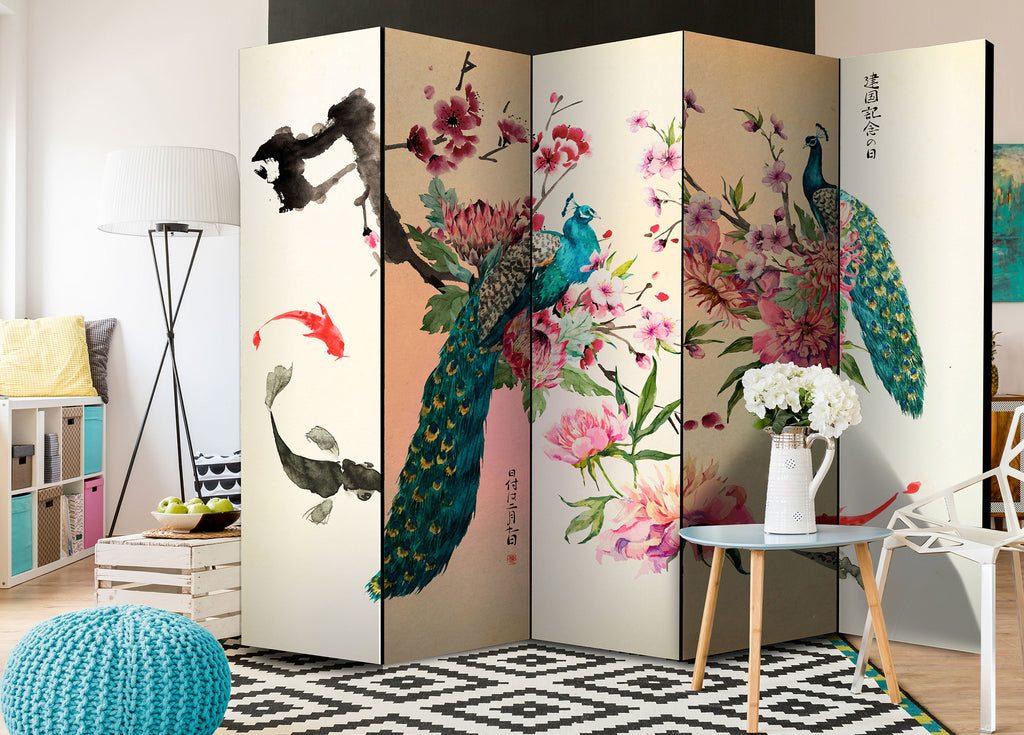 Peacock Love Ethnic 5-Panel Room Divider