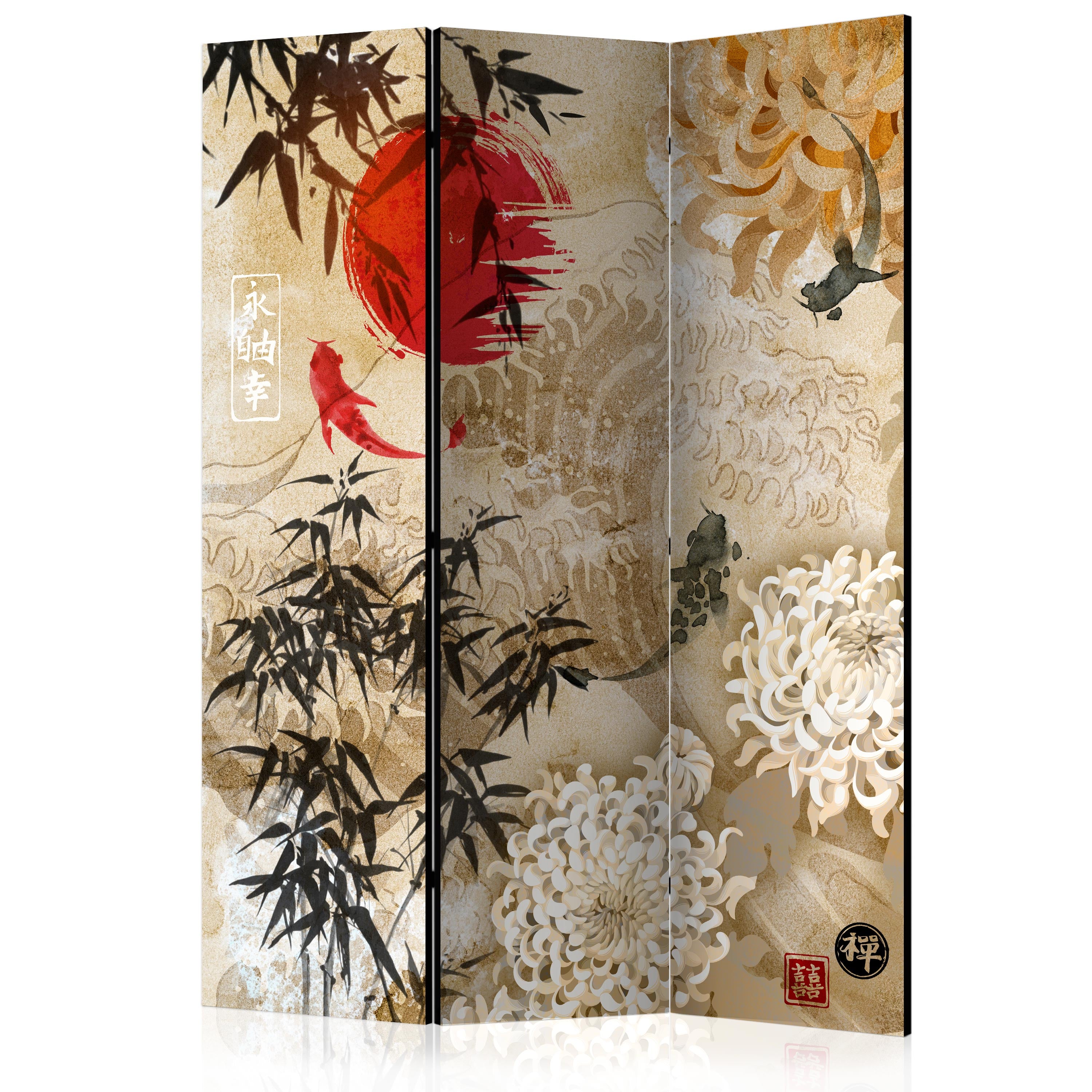 Koi Fish and Floral Zen 3-Panel Room Divider