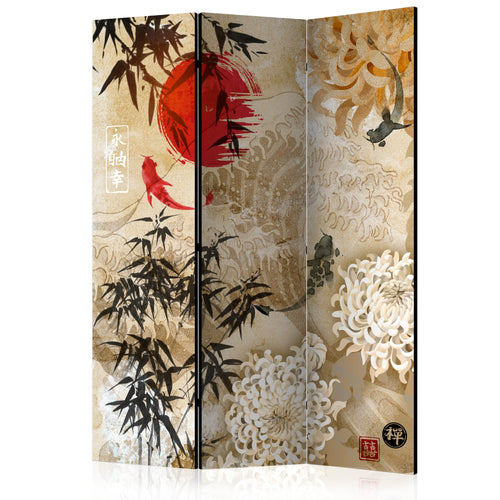 Koi Fish and Floral Zen 3-Panel Room Divider