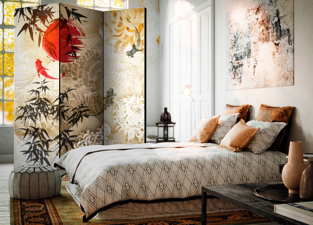 Koi Fish and Floral Zen 3-Panel Room Divider