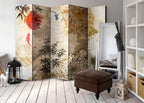 Koi Fish Floral Zen Texture 5-Panel Japanese Room Divider