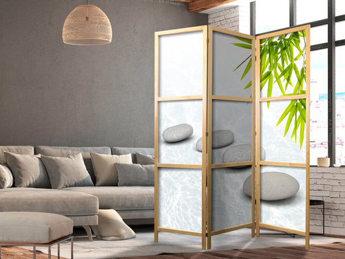 Zen Stone Water Nature 3-Panel Japanese Room Divider