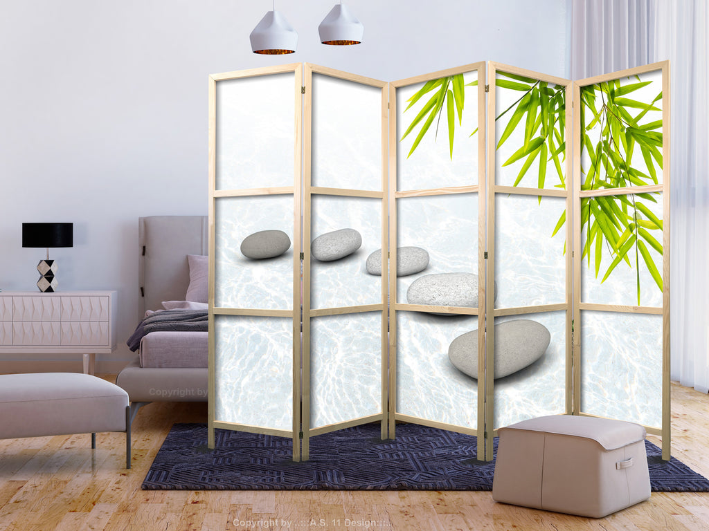 Zen Stone Water 5-Panel Japanese Room Divider