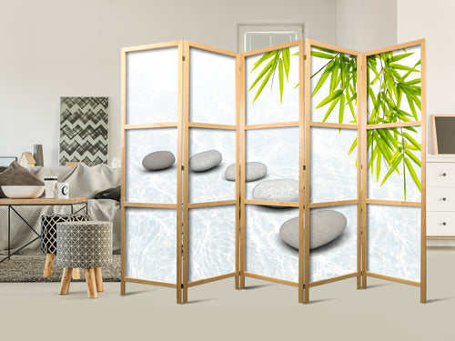 Zen Stone Water 5-Panel Japanese Room Divider