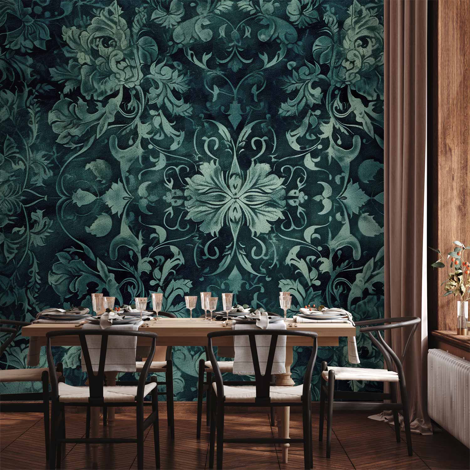 Wall Mural Oriental Pattern Carpet Emerald Ornaments and Worn Patterns