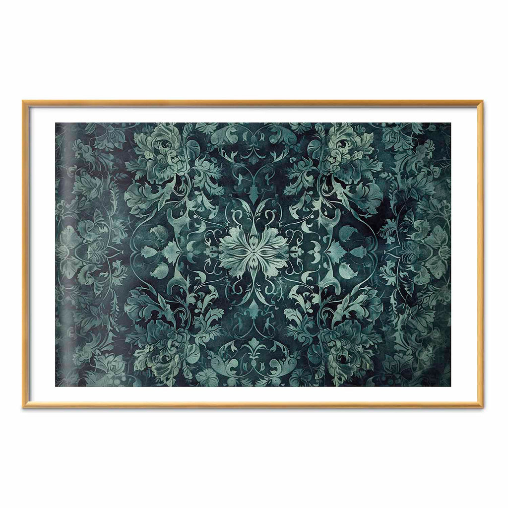Emerald Baroque Ornament Pattern Poster