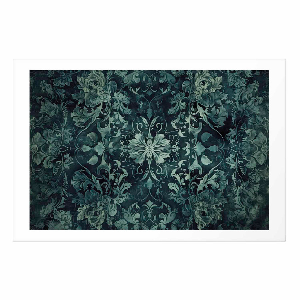 Emerald Baroque Ornament Pattern Poster