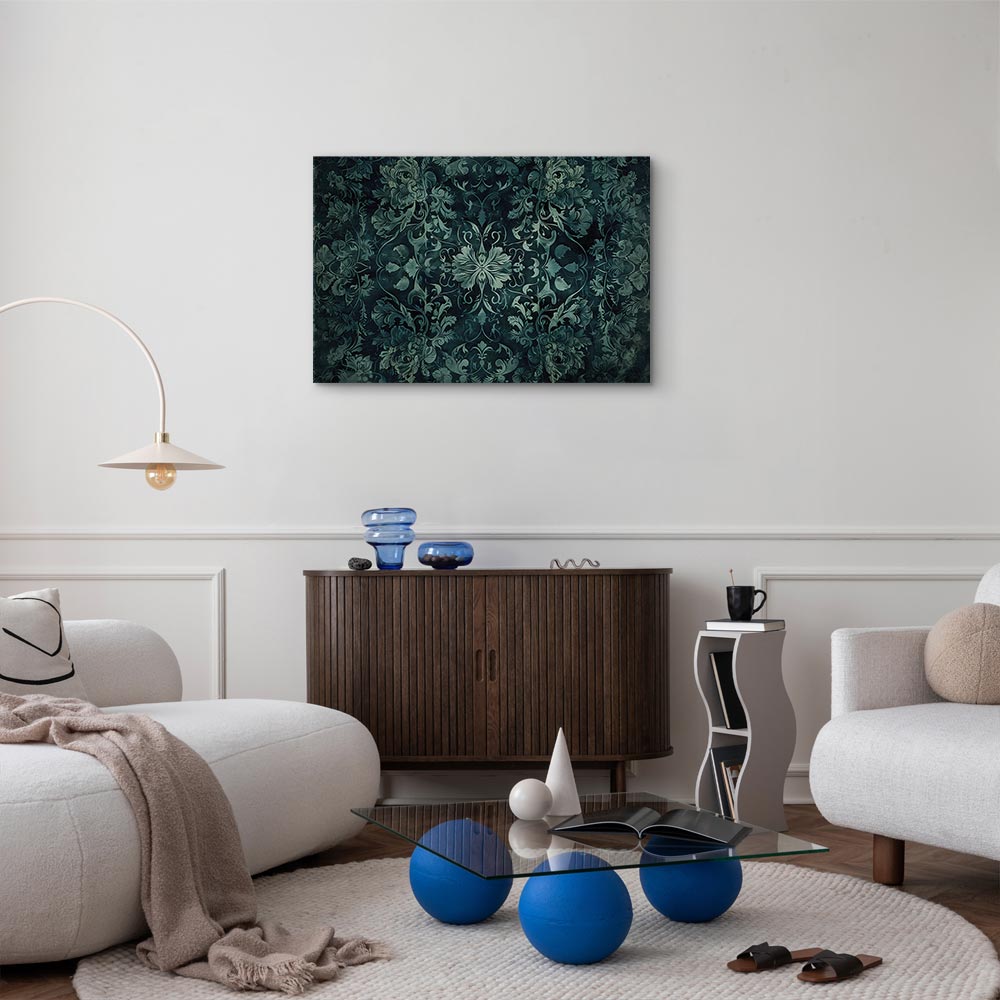 Canvas Print - Oriental Pattern Carpet Emerald Ornaments and Worn Patterns