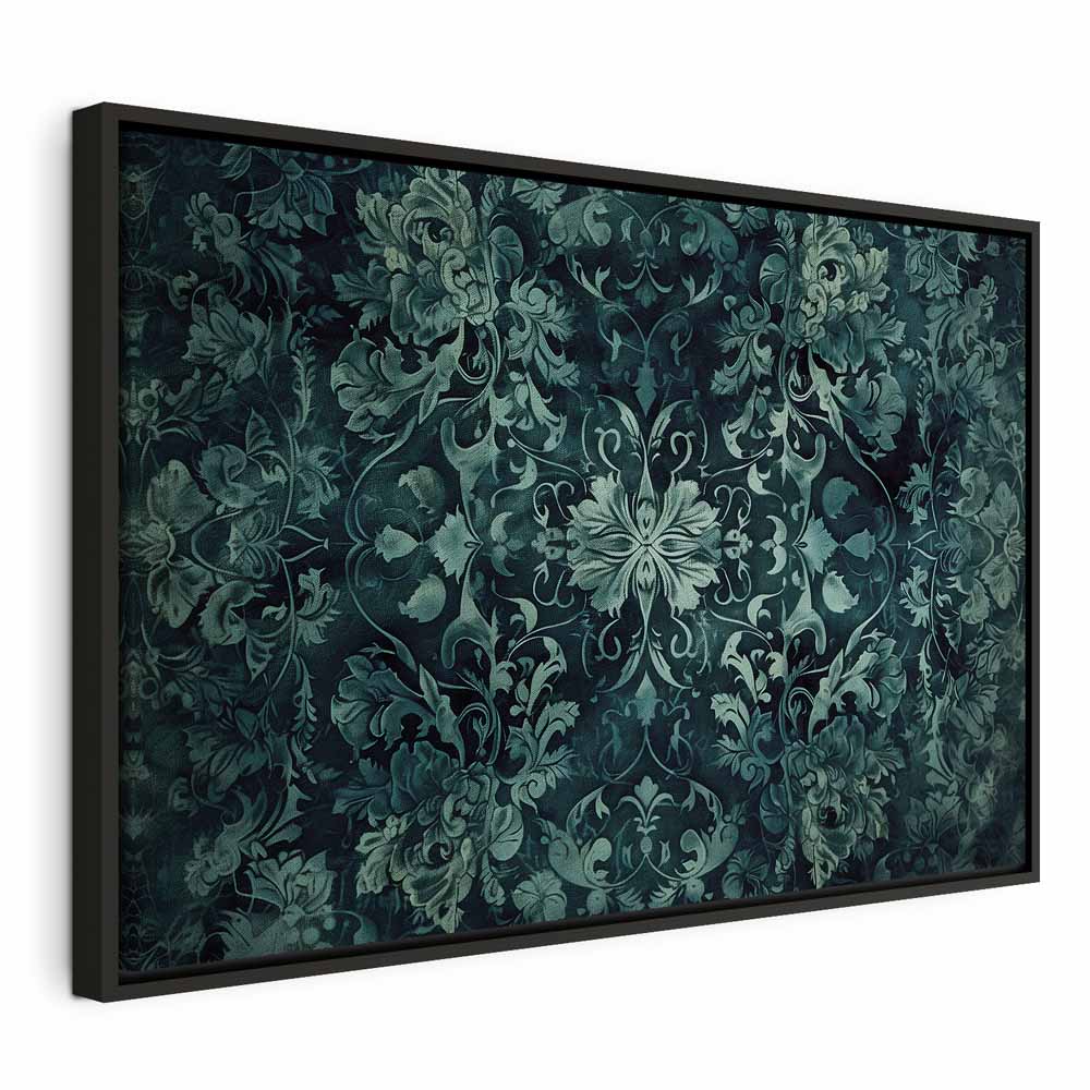 Canvas Print - Oriental Pattern Carpet Emerald Ornaments and Worn Patterns