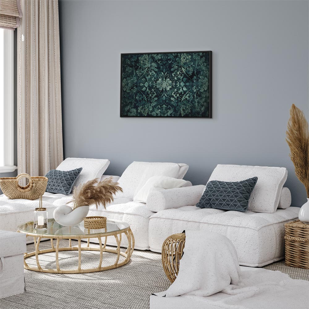 Canvas Print - Oriental Pattern Carpet Emerald Ornaments and Worn Patterns