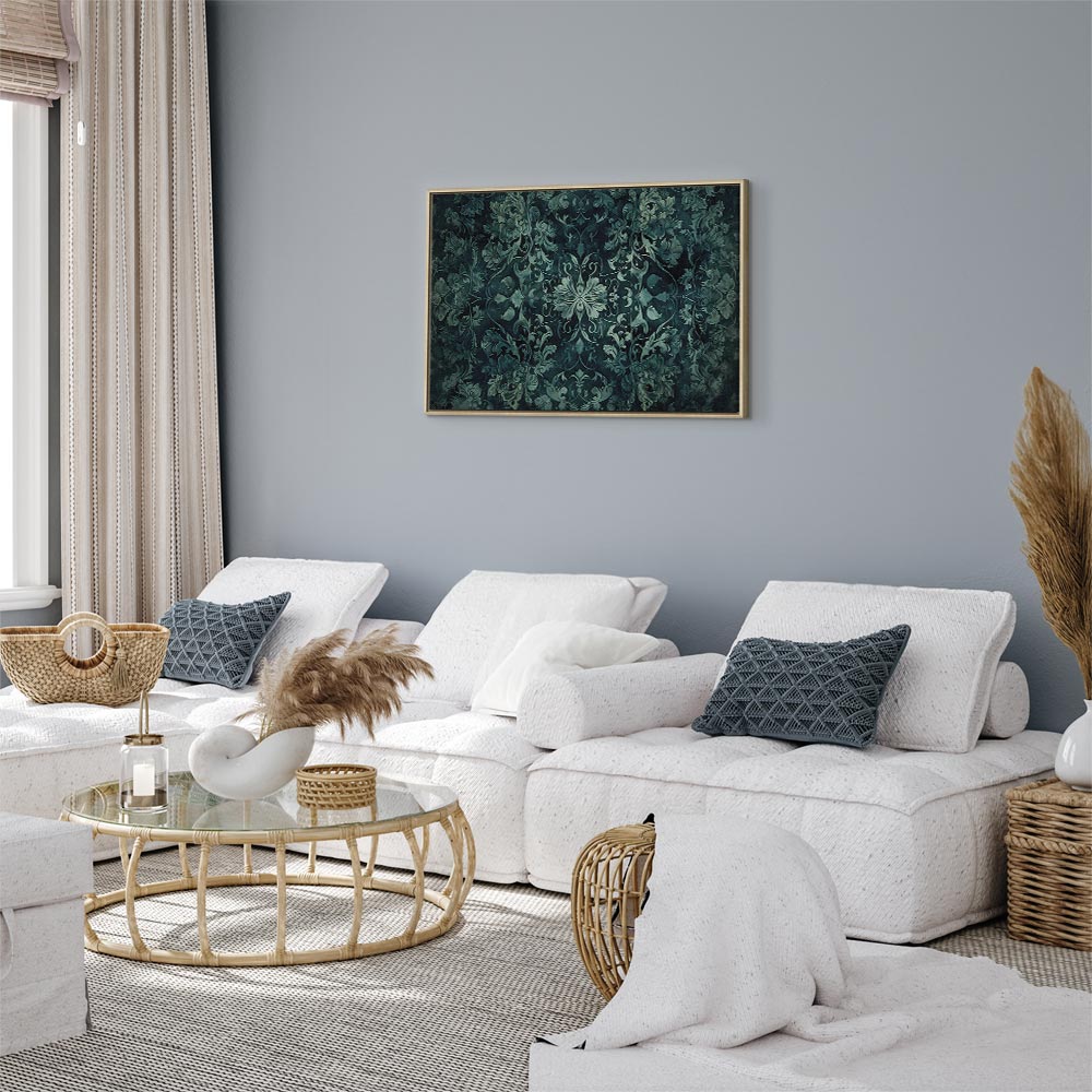 Canvas Print - Oriental Pattern Carpet Emerald Ornaments and Worn Patterns