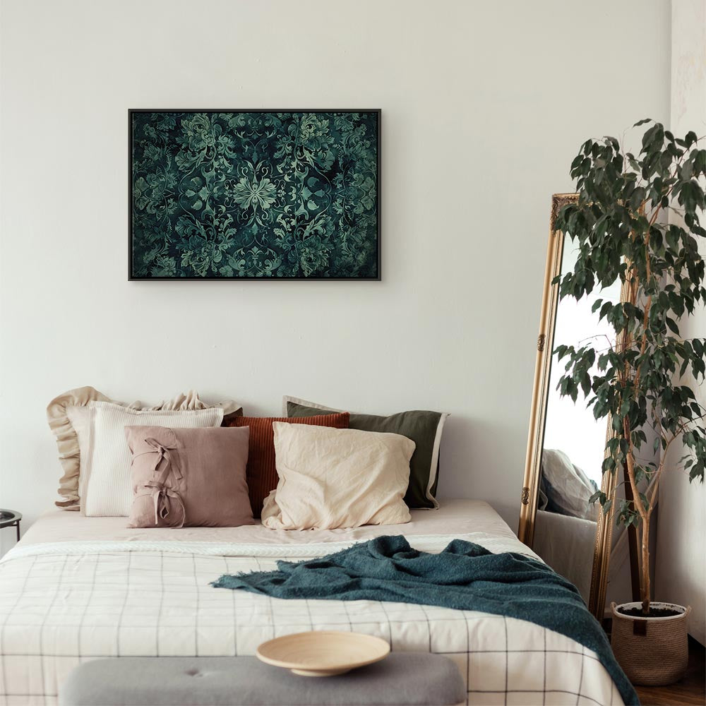 Canvas Print - Oriental Pattern Carpet Emerald Ornaments and Worn Patterns