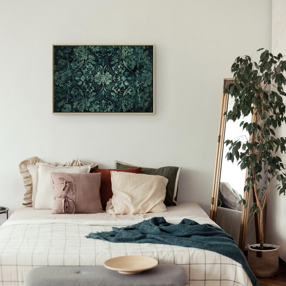 Canvas Print - Oriental Pattern Carpet Emerald Ornaments and Worn Patterns