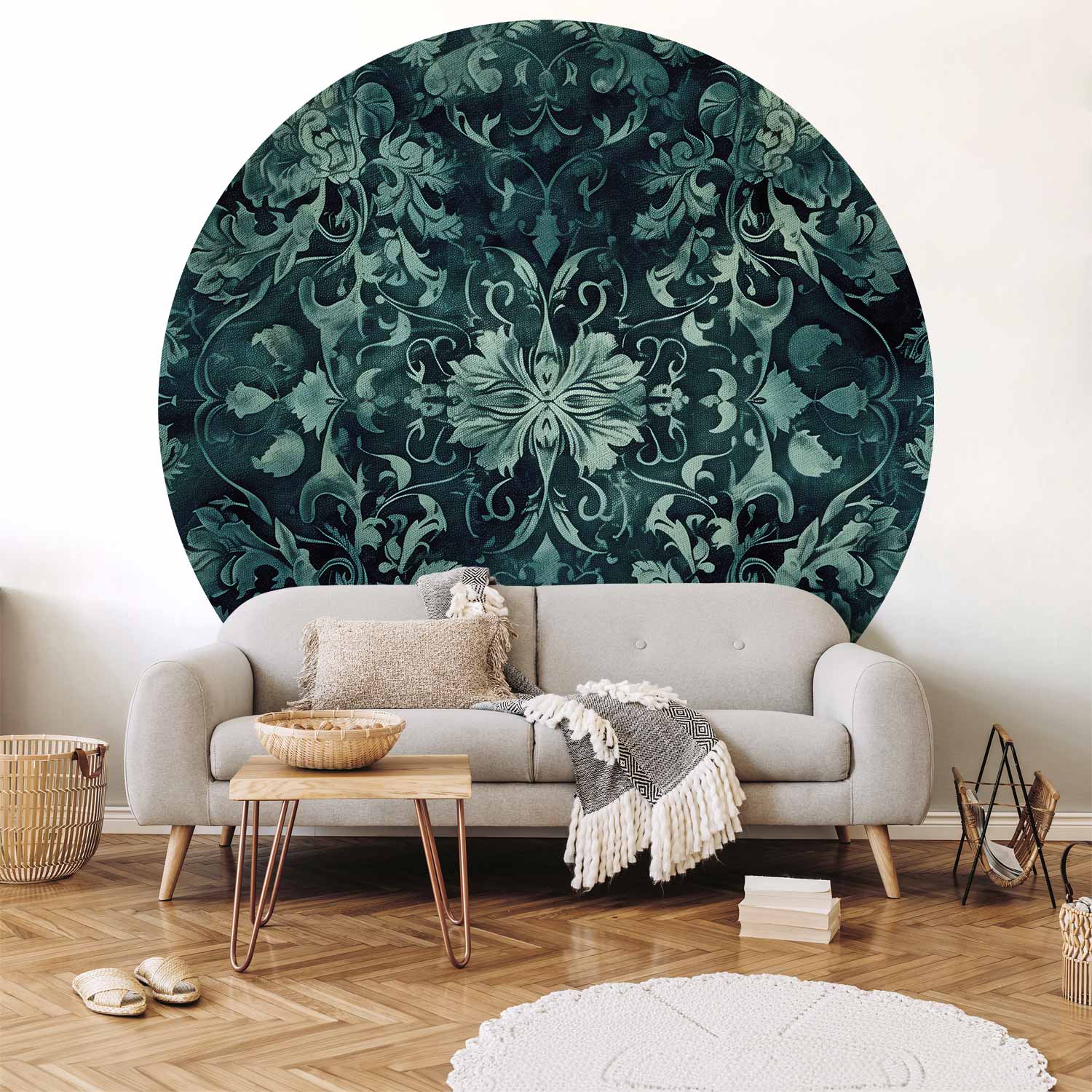 Emerald Oriental Carpet Pattern Round Wall Mural