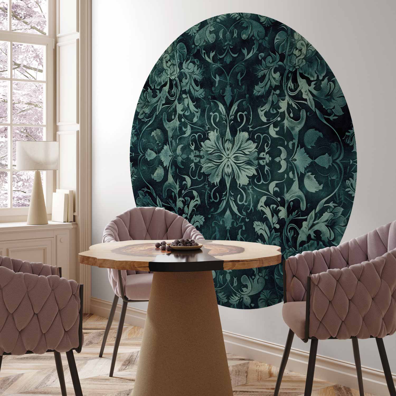 Emerald Oriental Carpet Pattern Round Wall Mural