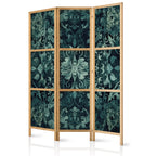 Japanese Room Divider with Oriental Pattern and Emerald Accents
